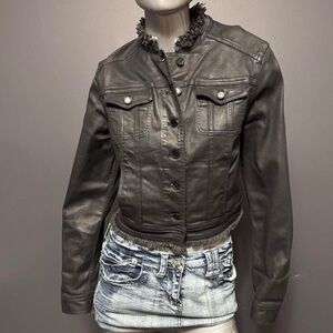 Waxed Denim Jacket W/ Fray Trim